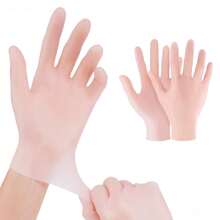 1對保濕手套,柔軟矽膠,修復肌膚,可重複使用,適合手部護理,米色/粉色 - 杏色 - 查看 1