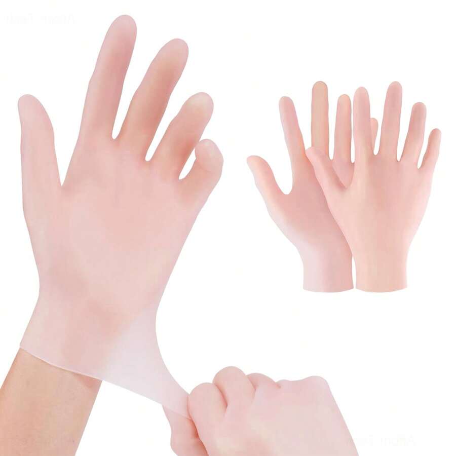 1對保濕手套,柔軟矽膠,修復肌膚,可重複使用,適合手部護理,米色/粉色 - 杏色 - 查看 1