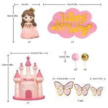 18 Piezas Decoración De Pastel De Princesa Para Pastel De Castillo, Encantadora Princesa Rosa, Adorno Para Pastel De Estrella De Castillo, Decoración De Pastel De Castillo Rosa Con Mariposas Y Pelotas Para Decoraciones De Fiesta De Cumpleaños Y Suministros De Princesa - Multicolor - Ver 2
