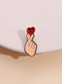 1pc Creative Cartoon Animal Finger Heart Shaped Brooch Badge, Fashion Jewelry Accessory For Daily Wear, Suitable For Both Men And Women. Valentines,Mom,Mother,Mother's Day,Gift - Multicolor - View 2