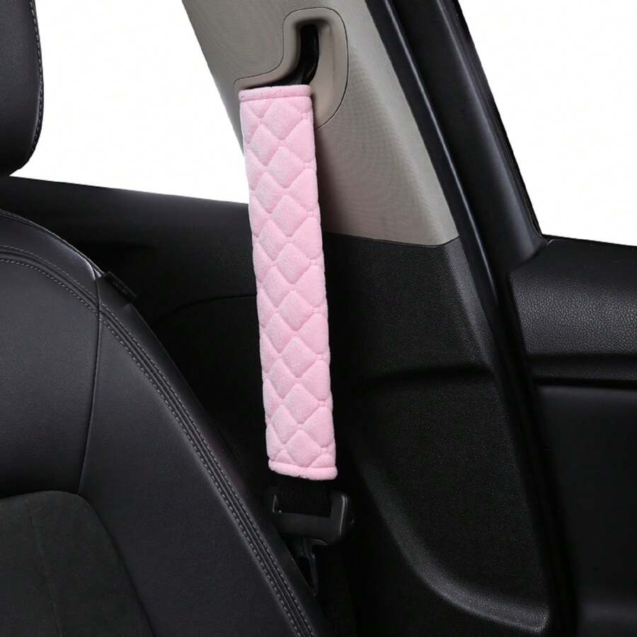 1入組短毛絨刺繡菱形設計汽車肩墊,溫暖舒適 - 粉色 - 查看 1
