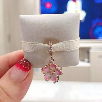 1pc Fashionable Rose Gold Cherry Blossom Pendant For Bracelet And Necklace Makings. Ideal For Diy Jewelry And Daily Outfit Matching Jewelry Decoration For Girls Valentines
