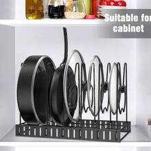 Organizador de ollas y sartenes para gabinete, Estante para ollas ajustable de 8 niveles con 3 métodos de bricolaje, Organizador de tapa de olla para mostrador de cocina y gabinete - Negro - Ver 4