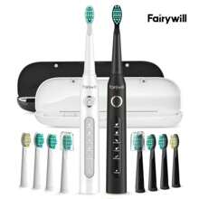 Fairywill 2 Packs Electric Toothbrush For Adult, Dual Sonic Toothbrushs Kit With 2 Travel Case 5 Modes Rechargeable Smart Timer IPX7 Waterproof, Black And White