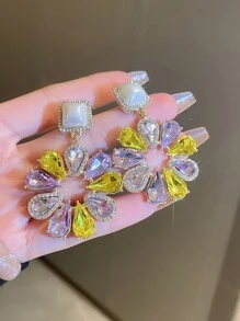 Andkiss 1 par de brincos quadrados pendentes com cristais incrustados em forma de lágrima e pérola falsa