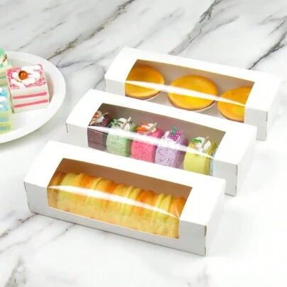 8入組，帶PP窗口的一次性白色長方形蛋糕盒，適用於蛋糕、巧克力餅乾包裝，適用於生日和婚禮派對婚禮禮物袋