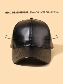 1pc Unisex Solid Color Leather Baseball Cap, Suitable For Outdoor Leisure & Vacation Casual - Black - View 7