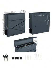 SONGMICS Wall Mounted Post Box With Newspaper Holder, Keys, Easy To Install, Modern Design, Charcoal Grey - Dark Grey - View 5