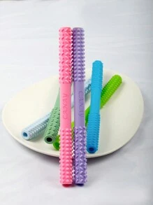 2pcs Pink And Purple Baby Teething Toys, Silicone Teether For Infant
