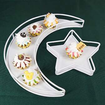 Juego de platos de torta de hierro con forma de luna y estrella para decoraciones del hogar, decoraciones de boda, suministros de fiesta de boda, decoraciones de boda, accesorios de boda, soporte de tarta de bodas