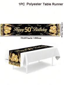 1 件黑金色 50 岁生日快乐桌旗桌布 50 岁生日派对桌面装饰家居装饰、圣诞节 - 黑金 - 查看 2