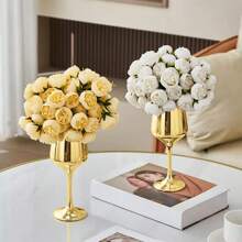 Unique Goblet Shaped Glass Flower Vase For Living Room, Dining Room, Study Room, Bar Decoration - Gold - View 1