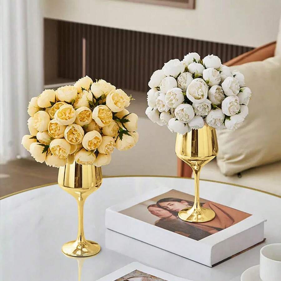 Unique Goblet Shaped Glass Flower Vase For Living Room, Dining Room, Study Room, Bar Decoration - Gold - View 1