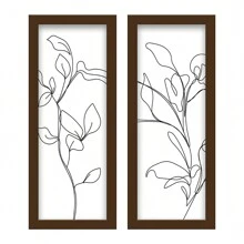 Kit 2 Quadros Lavabo Decorativo Lineart Minimalista Ramos Floral Decoração Quarto Sala