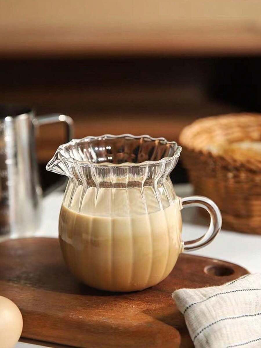 Striped Milk Pot, Narrow Spout Milk Jug, Espresso Glass Milk Cup, Milk Jug Resistant To High Temperature Syrup Adding Cup, Small Milk Cup - Clear - View 1
