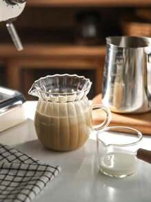 Striped Milk Pot, Narrow Spout Milk Jug, Espresso Glass Milk Cup, Milk Jug Resistant To High Temperature Syrup Adding Cup, Small Milk Cup - Clear - View 3