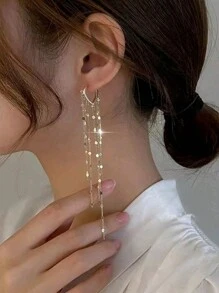 1pair Luxury Chain Metal Tassel Drop Earrings For Women Wedding Dresses Jewelry Valentine's Day Gift Elegant Party Halloween