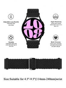 弹性尼龙单圈表带，兼容三星 Galaxy Watch 7 6 5 4 3 2 1 40 毫米 44 毫米，兼容华为手表 Galaxy Watch 5 Pro 表带 45 毫米/手表 6 4 经典表带 42 毫米 46 毫米 43 毫米 47 毫米/Active 2 男女款，20 毫米 22 毫米柔软尼龙弹性编织表带，可作为返校学生的礼物 - 黑色 - 查看 3