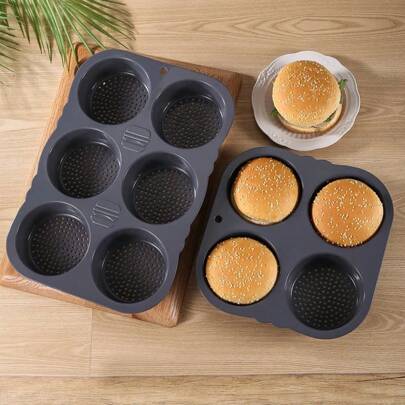 1 件装硅胶汉堡模具 4/6 腔面包盘不粘烤盘易松动家用硅胶食品烘焙工具适用于自制烘焙吐司布朗尼面包洗碗机微波炉和冰箱烘焙用品