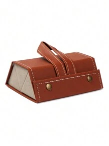 Porta Óculos Estojo Portátil Organizador Viagem Necessaire Dobrável Divisórias - 3 Divisórias - Marrom - Visão 1