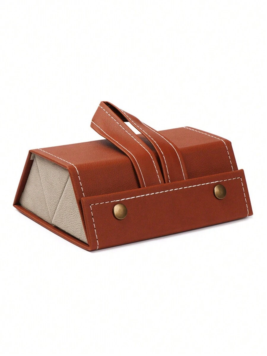 Porta Óculos Estojo Portátil Organizador Viagem Necessaire Dobrável Divisórias - 3 Divisórias - Marrom - Visão 1