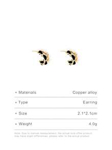 1pc Black Velvet & Pearl Round Ear Clip C-Shaped Earring For Women's Daily Wear