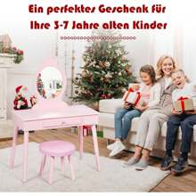 Children's Dressing Table With Stool, 2 In 1 Dressing Table & Desk For Children, Cosmetic Table With Drawer & Removable Mirror, For Children's Room & Bedroom, 100x70x34cm (Pink)