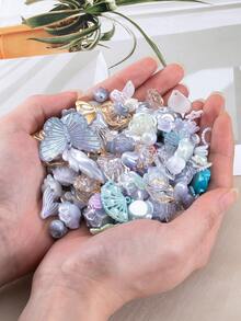 50克/包樹脂巴洛克風格奶油膠墜飾配件，包括塑料蝴蝶、花朵、貝殼、仿珍珠珠子，各種形狀帶孔，適合DIY手工藝品，製作甜美可愛的手機殼、髮夾、鑰匙扣和裝飾配件。 - 隨機形狀 灰色 - 查看 4