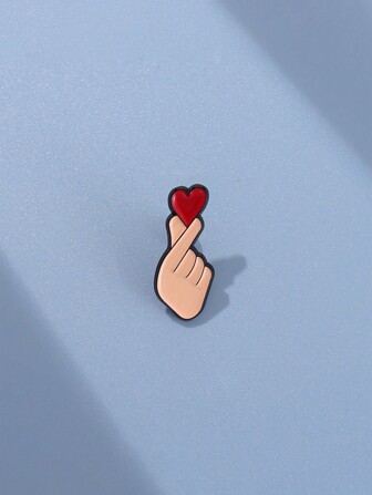 1pc Creative Cartoon Animal Finger Heart Shaped Brooch Badge, Fashion Jewelry Accessory For Daily Wear, Suitable For Both Men And Women. Valentines,Mom,Mother,Mother's Day,Gift