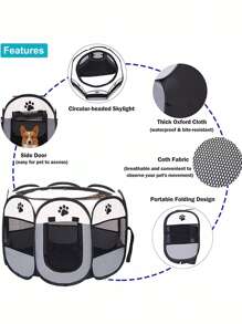 Casa Corral Para Mascotas Perros Sencillas Plegable Portátil Multifuncional. Adecuada Para Cercado De Gatos, Corralito Para Perros, Recinto Para Conejos, Etc. Cubierta de sombra resistente al agua y extraíble. Suministros Pet - Gris - Ver 4