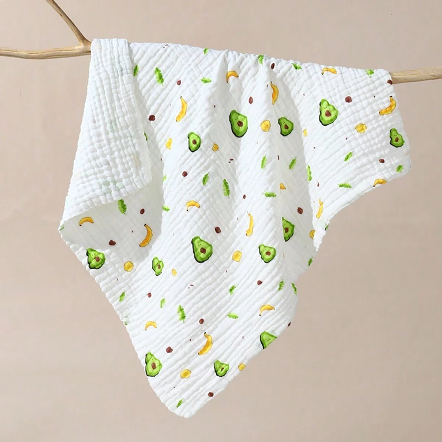 1pc 6-Layer Cartoon Baby Bath Towel/Blanket, Unisex Design For 0-2 Years Old, High Absorbent, Soft, Skin-Friendly And Suitable For All Seasons, Versatile For Bathroom Use, Sleep, Outing And Different Purposes - Avocado - View 1