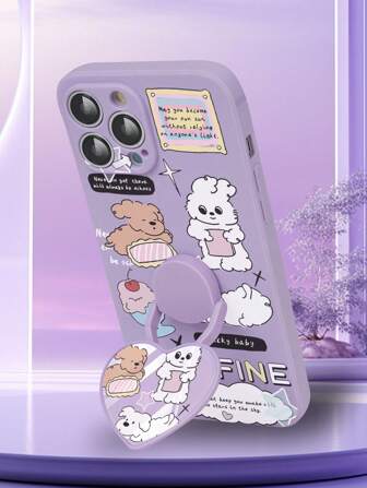1pc Tpu Anti-Fall Phone Case With Cartoon Dog Pattern And 1pc 360° Rotatable Folding Heart Support Bracket Compatible With IPhone/Samsung/Xiaomi/Huawei/Oppo Mobile Phone Shell (Compatible With Galaxy A52/A52s 5g/Galaxy A14/Galaxy S23 Ultra/Iphone 14 Pro Max/Oppo A54/Galaxy A54/Redmi 10/Redmi Note 8/Xiaomi Redmi 12c/11a/Galaxy A13 4g/Galaxy A23 5g)