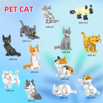 1 件微型 DIY 积木宠物猫模型，适合 6 岁及以上儿童，桌面装饰，精美礼物房间装饰，猫咪微型，三色猫，微型猫