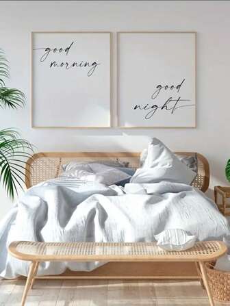 2入組黑白現代北歐風格排版客廳和臥室壁畫,不帶相框