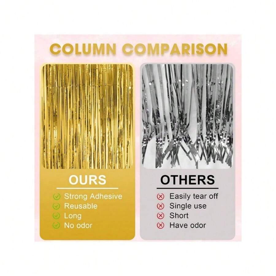 3 Packs, Golden Foil Fringe Streamer Backdrop, Tinsel Streamers