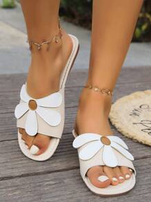 向日葵女士平底凉鞋，时尚户外，百搭，韩版，学生，沙滩，夏季 - 杏色 - 查看 3