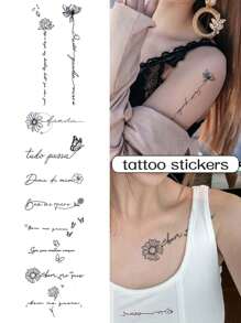 1入組3張英文詩篇紋身貼紙,防水持久,適用於女孩手臂和鎖骨位置