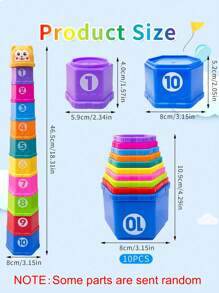 11pcs Stacking Cups Toy, Baby Building Blocks Toy With Numbered Letter Pattern Cartoon Bear, Baby Bath Toy, Children Educational Toy, Christmas Gift [Random Color] - Multicolor - View 5