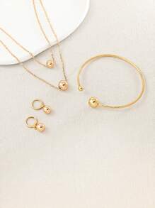 1套女性誇張的鍍金球設計項鏈+手鏈+耳環套裝