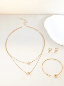 1套女性誇張的鍍金球設計項鏈+手鏈+耳環套裝