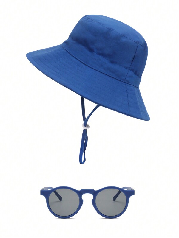 2PCs Baby Sun Hat With Glasses In One Set Quick-Drying Bucket Breathable Children's Sun Hat Baby Basin Hat Beach Sun-Ion Fisherman's Hat