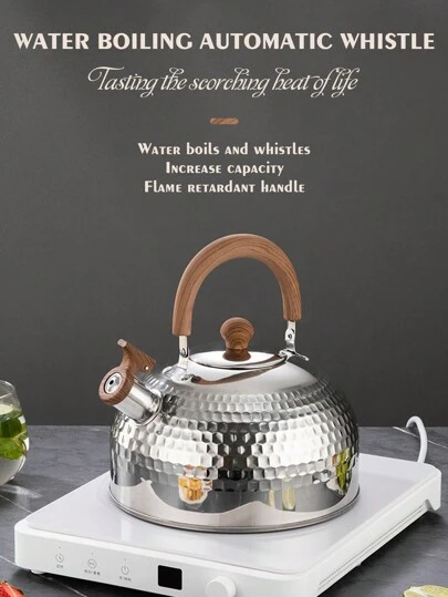 XIYIJIA 1pc Stainless Steel Whistling Kettle, Hammer Pattern Design, Ideal For Making Tea And Coffee In Home Kitchen