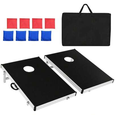 Game Board, Aluminum Alloy Playset, Classic Outdoor Cornhole Game For Kids & Adults, Foldable Game Board With Portable Handle, Includes 2 Game Boards, 8 Sandbags & 1 Bag