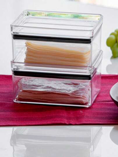 Porta Frios Empilhavel Acrílico Hermético 770ml Retangular Organizador de Cozinha Geladeira Fruta Alimentos Conservar Decorar