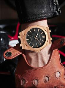 Men's Silicone Strap Quartz Wristwatch With Large 12-Sided Dial, Casual Sports Waterproof Fashion Watch - Rose Gold - View 3