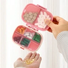 1 hộp đựng thuốc di động khi đi du lịch, 8 ngăn đựng thuốc và vitamin, vừa vặn trong túi hoặc ví, bảo quản an toàn cho liều dùng hàng ngày - Hồng - Xem 1