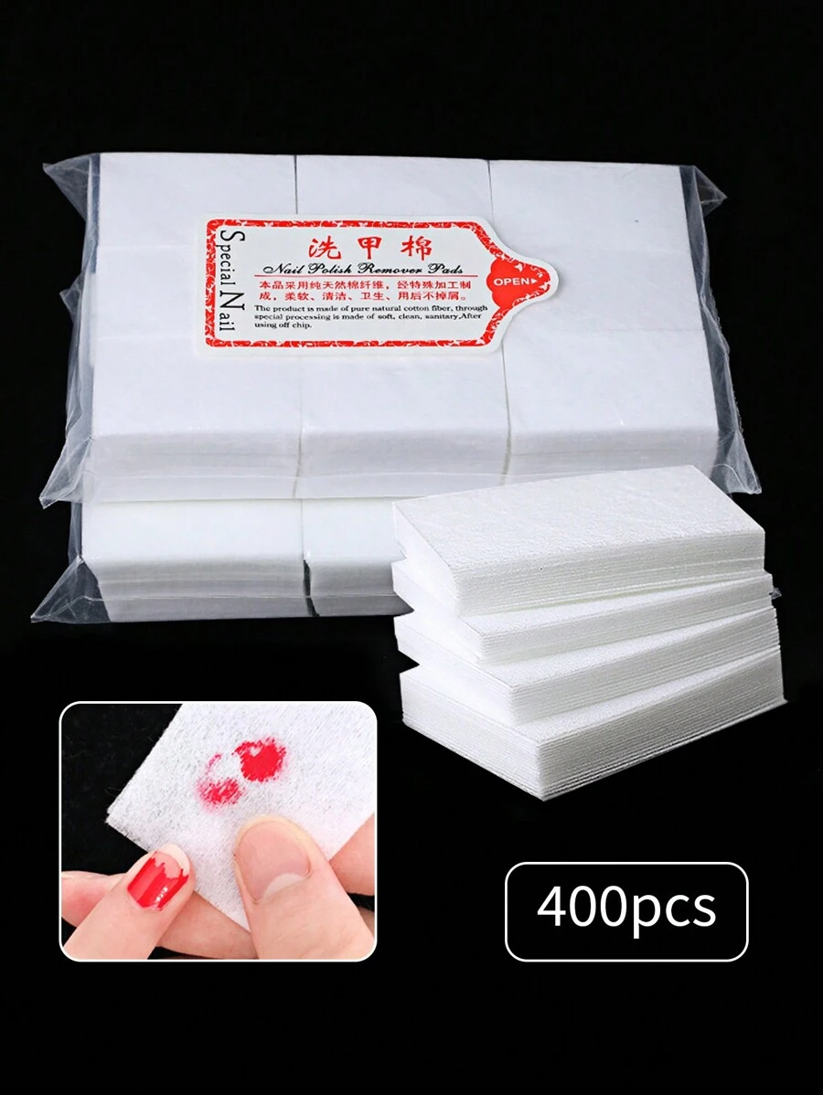 Nail Cleansing Pads, Nail Polish Removing Wipes, Disposable Non-Woven Manicure Cloths, Hard Type - No Lint, One-Time-Use, Thick , No Hair Slip, Wet And Dry Double Use, 400pcs/Pack Nails Nails Supplies Nail Stuff - White - View 1
