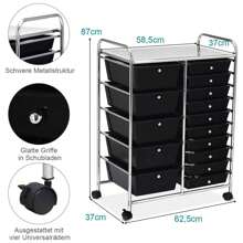 Trolley With 15 Stackable Drawers, Drawer Trolley, Choice Of Colours, Side Trolley, Household Trolley, Roll Container, Bathroom Trolley, Bathroom Trolley, Bathroom Shelf (Black). - Black - View 4