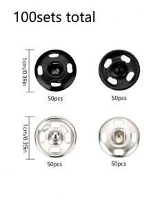 100 Sets Sew-On Snap Buttons Metal Snap Fastener Buttons Press Button For Sewing Clothing, Black And Silvery, 10 Mm - Multicolor - View 6