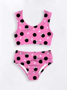 Children's Bikini Cropped Top Double Lined Girl Summer Fun Print Pink Premium - Xem 2